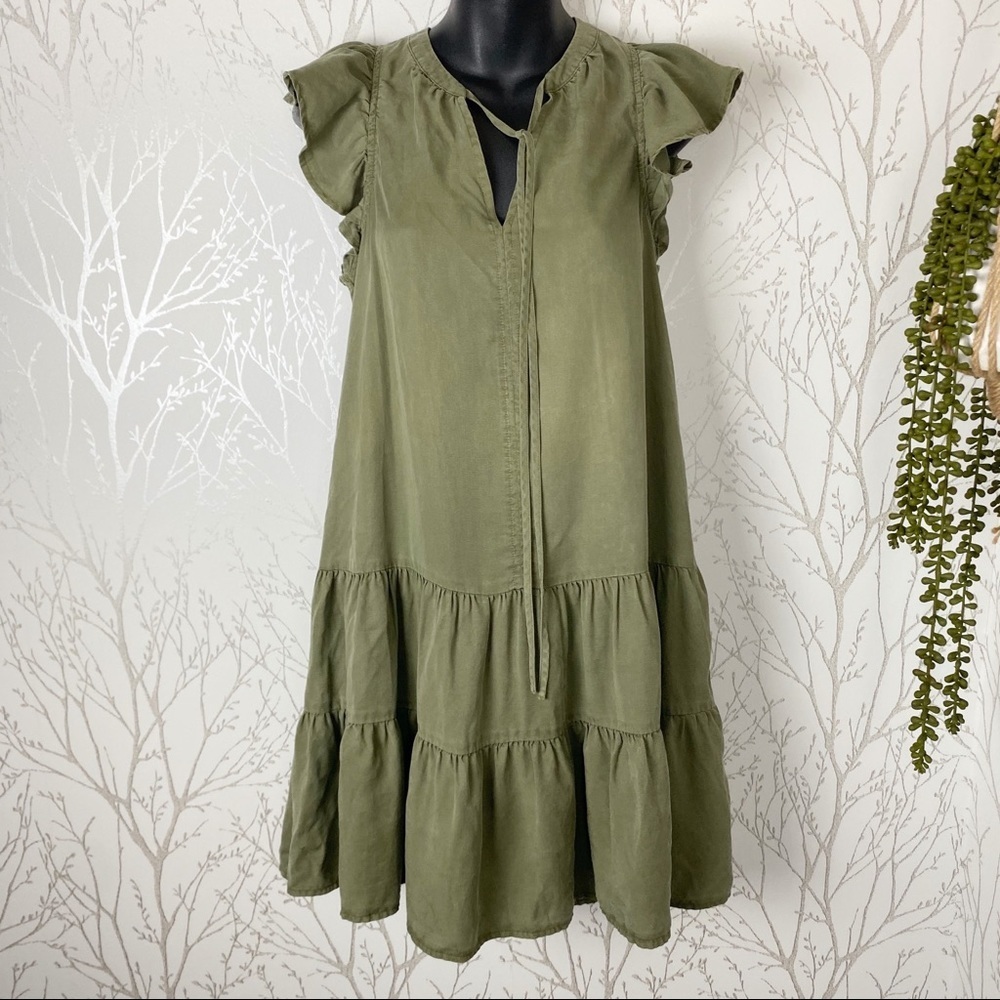 KNOX ROSE Olive Green Boho Tier Ruffle Mini Dress Boho Festival summer flirty XS - Picture 14 of 14